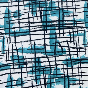 TURQUOISE ABSTRACT LINES COTTON JERSEY