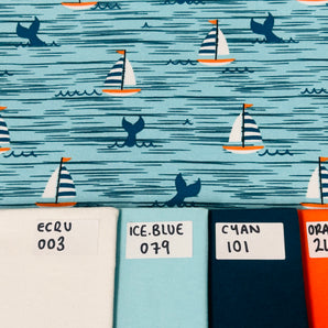SKY BLUE SAIL BOATS & WHALES COTTON JERSEY