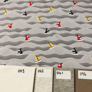 48CM REMNANT GREY SAIL BOATS  COTTON JERSEY