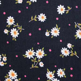 0.5M NAVY DAISY FLOWERS NEEDLE CORD 100% COTTON WOVEN £7.20PM - NorthernMonkeyMakes