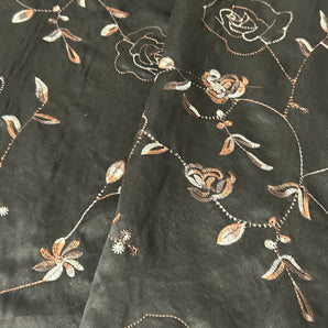 2MTR BROWN APPLIQUE FLORAL EMBROIDERED SUEDE SALE