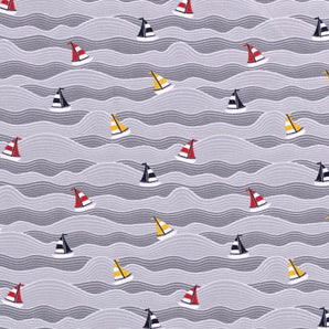 48CM REMNANT GREY SAIL BOATS  COTTON JERSEY