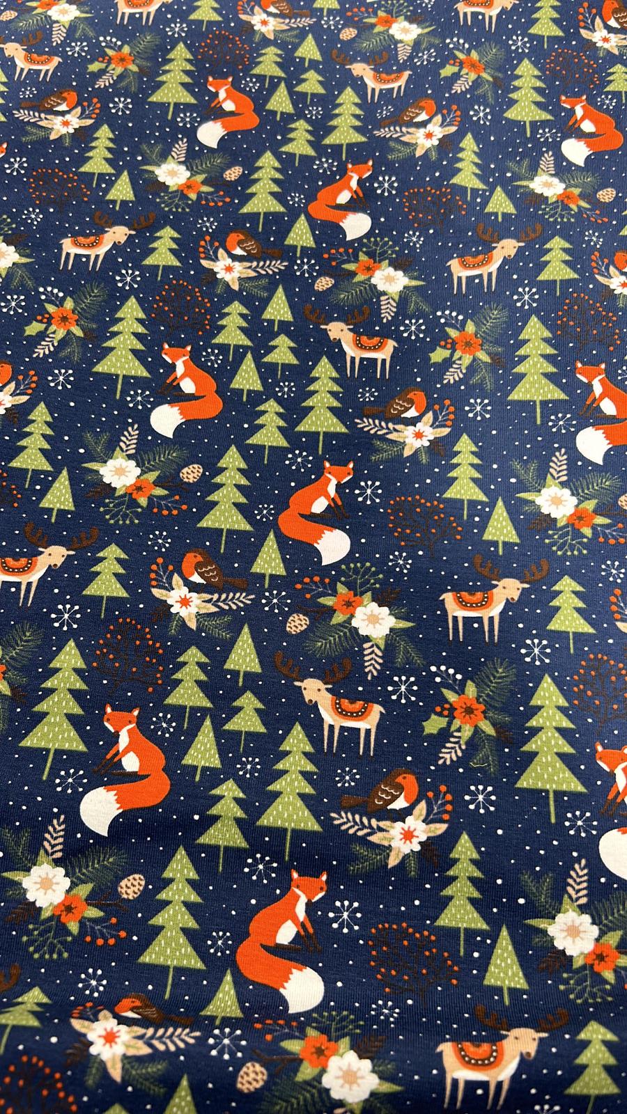 0.5M NAVY CHRISTMAS FOXES COTTON JERSEY £9.60PM - NorthernMonkeyMakes