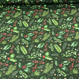 0.5M DARK GREEN HOLLY BRANCHES BRUSHED FRENCH TERRY £12PM - NorthernMonkeyMakes