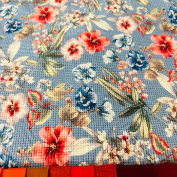 0.5M BLUE FLORAL WAFFLE COTTON JERSEY £9.30PM - NorthernMonkeyMakes